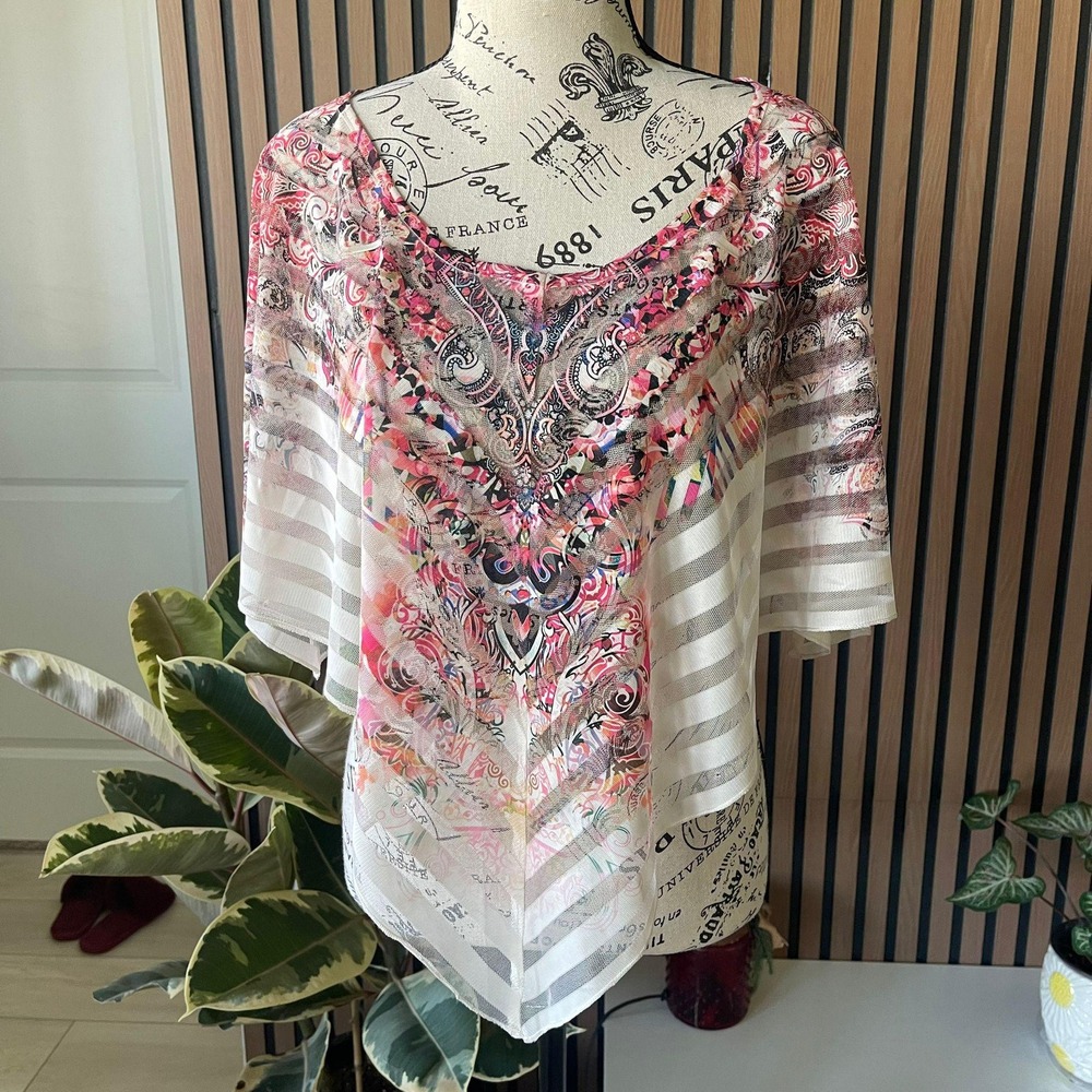 Emerge World Wear‎ Women's Poncho Top Floral Print Size PXL Bohemian Chic